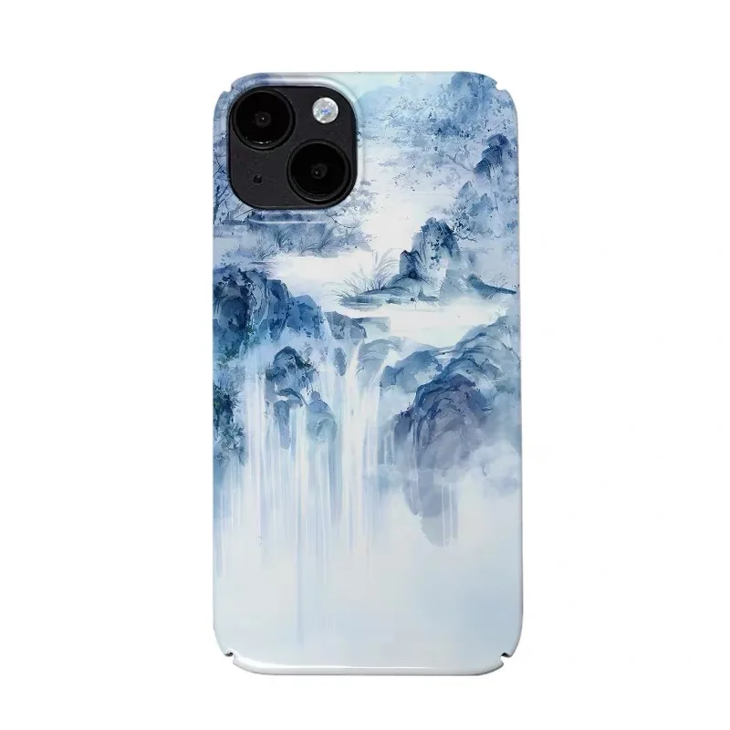

INS Chinese Style Landscape Painting Art Case for IPhone 16E 15 14 13 Pro Max 12 Mini 11 Pro Shockproof Protective Hard PC Cover