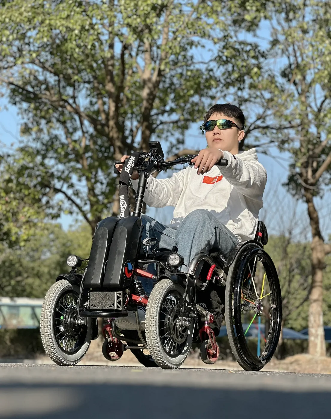 وصلتان جانبيتين ورابط متوسط برأس كرسي متحرك مزدوج العجلات مقاس 14 بوصة عجلة القيادة دون عوائق على الطرق الجبلية على الشواطئ-BZ-WZQQ8