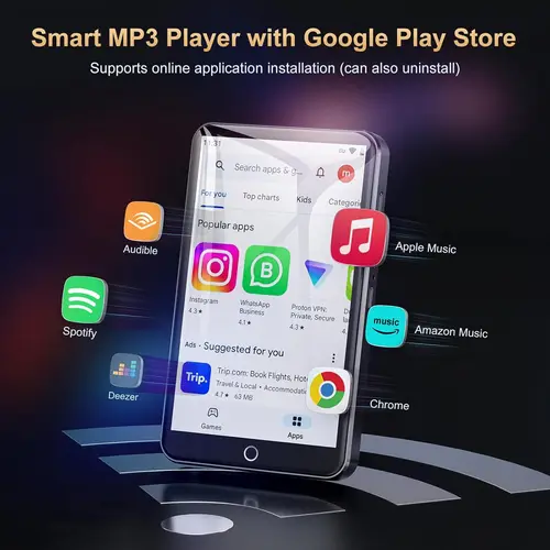 Imagen 2 del producto Reproductor de MP3 Android 9.0 de 80 GB (16 GB + 64 GB) con Bluetooth y WiFi, 4,0 pulgadas con parlantes, radio FM, libros electrónicos, capacidad de hasta 512 GB