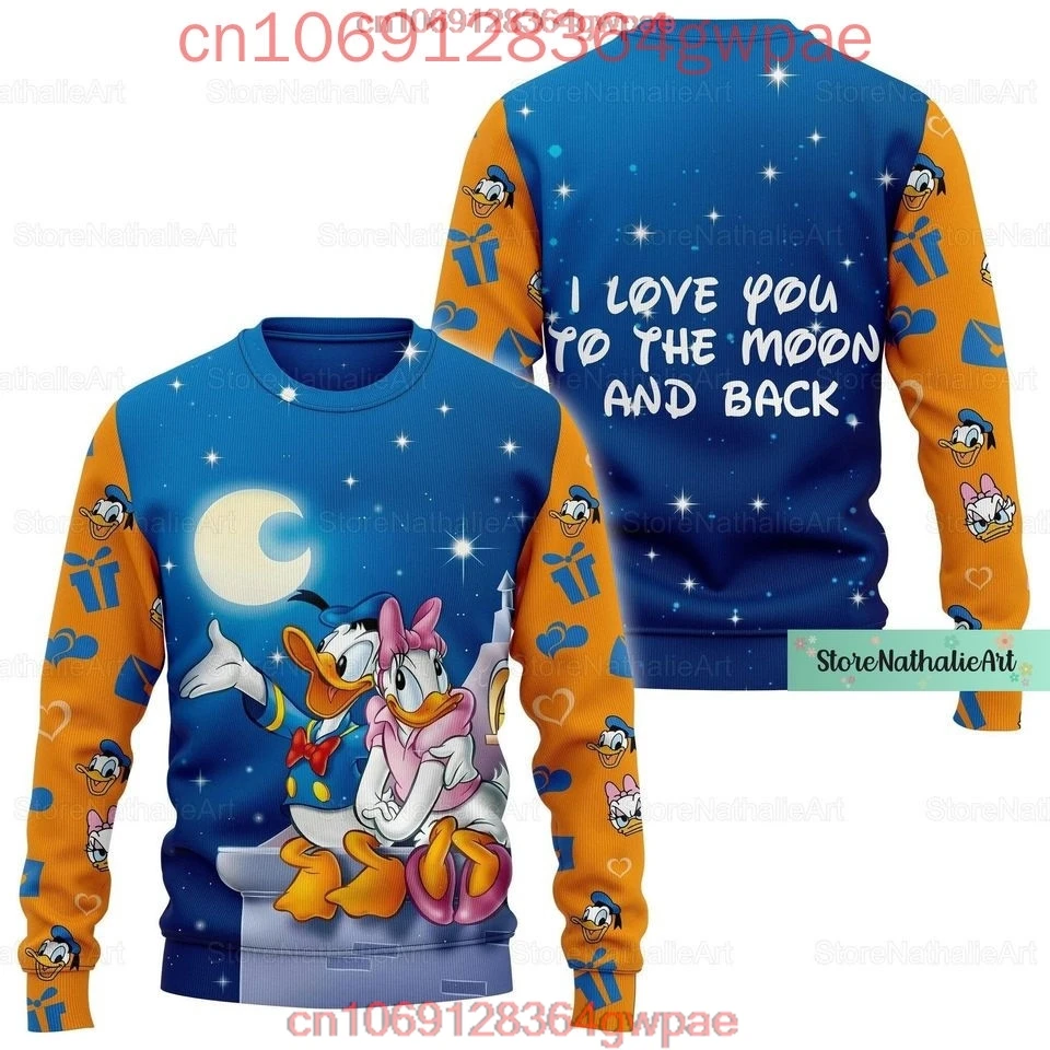 Sweater Disney Donald bebek pria wanita, atasan Sweater 3d Disney jelek Natal Anime hadiah Natal