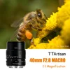 TTArtisan APS-C 곤충 쥬얼리 사진용 매크로 렌즈, 1:1 배율 소니 A6000 니콘 Z6 FX M43 L 마운트, 40mm F2.8 5