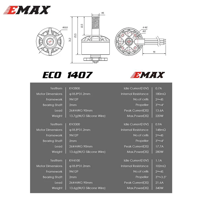 2PCS Emax ECO1407 2800KV 3300KV 4100KV Aircraft Model FPV Crossing Brushless Motor