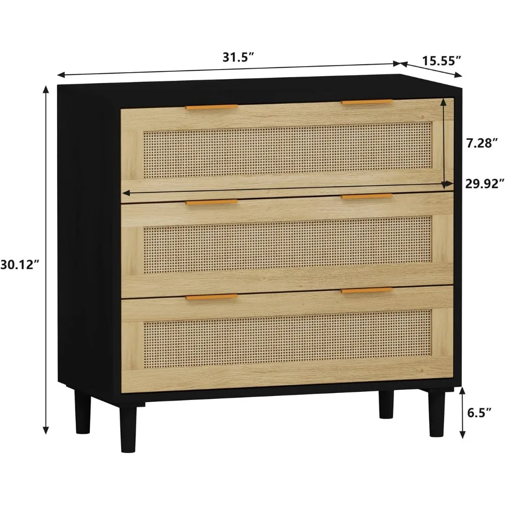 Rattan Storage Cabinet Drawer Organizers 3 Drawer Rattan Dresser for Bedroom Chest of Drawers Home Freight Free