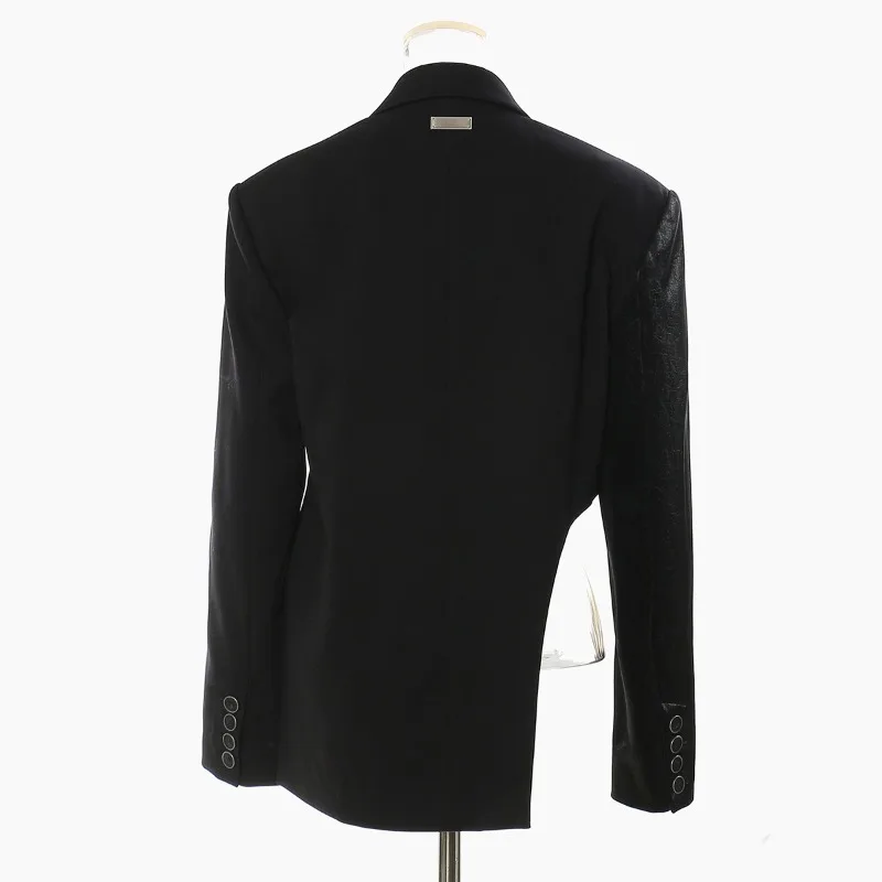 Women Black Irregular PU Leather Blazer New Lapel Long Sleeve Loose Fit Jacket Fashion Tide Neutral Handsome Irregular Blazers