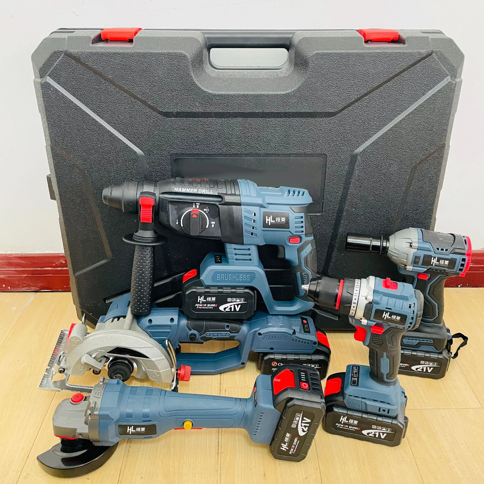 HENGLAI Stock!!! Big Discount !!!available Sales for MKT Combo Power Tools 5 Kits Tool Set 20v Volt Cordless Drills Battery DIY