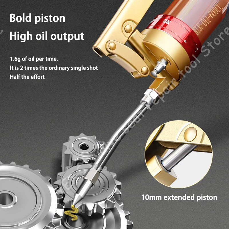 600cc High Pressure Manual Grease Gun Heavy Duty Pistol Grip Transparent Explosion Proof Material For All Kinds Of Car