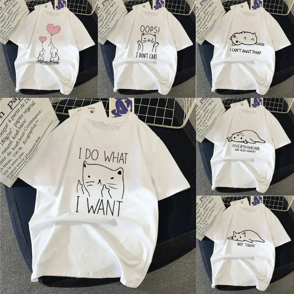 المرأة تي شيرت الكرتون القط مجموعة تي شيرت مطبوع عادية كم قصير الأزواج تي شيرت مضحك القط الشارع الشهير تي شيرت كبير الحجم