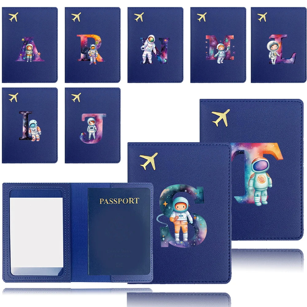 Pu Passport Case Pocket Business Passport Clip Airplane Travel Passport Cover Bank Card Organizer Cover Astronaut Letter Pattern