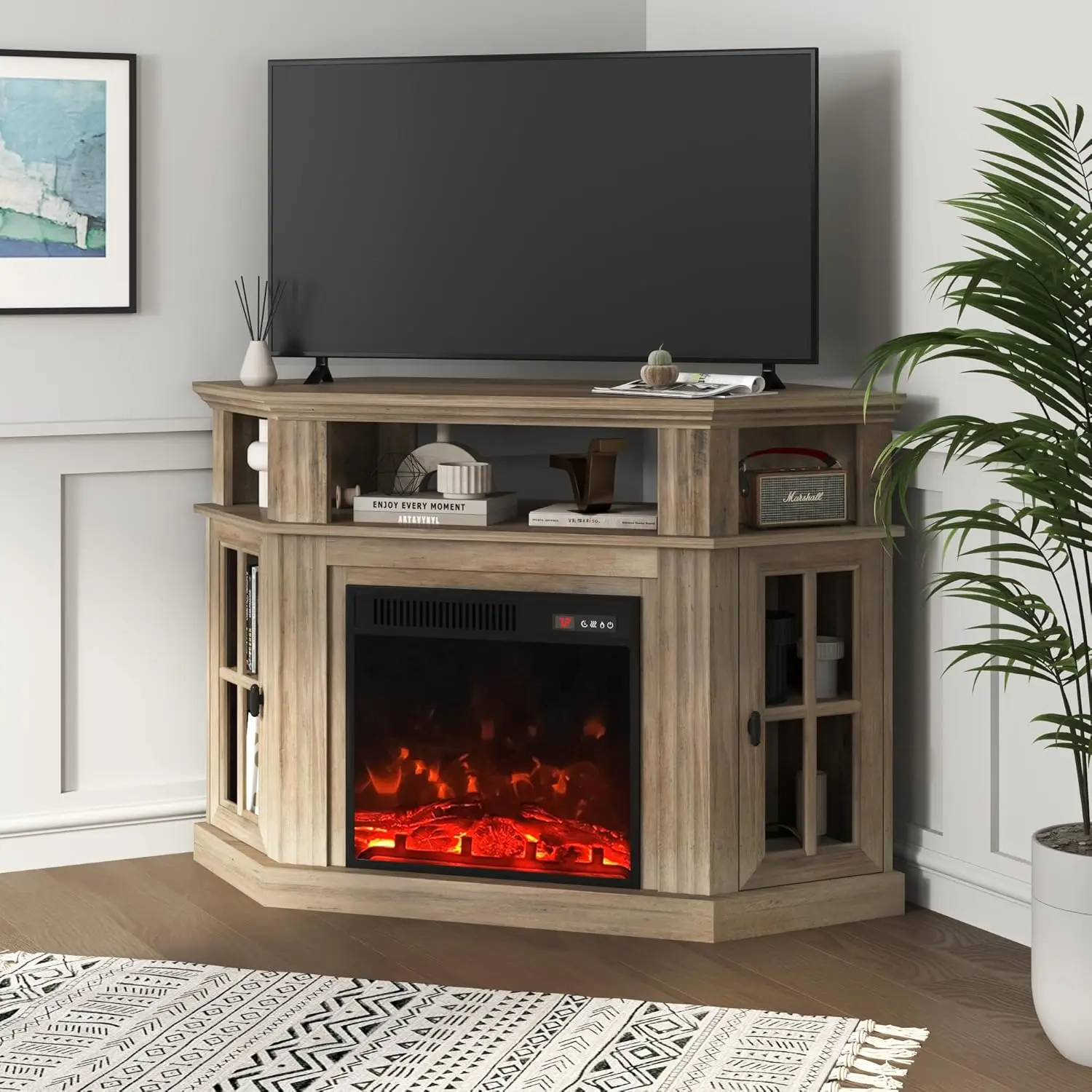 Yeshomy Corner Fireplace Tv Stand For Television Up To 55