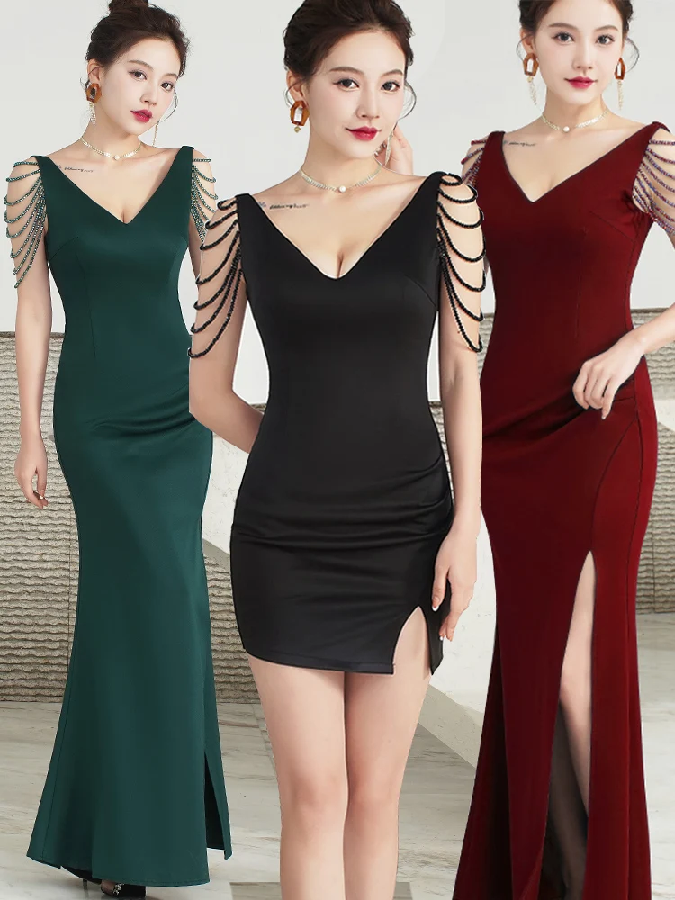 

Slimming Low-Ne Evening Dr for Club KTV Sexy Workwear Long Gown High Waist Floor-Length Midi Dr for Par Performance