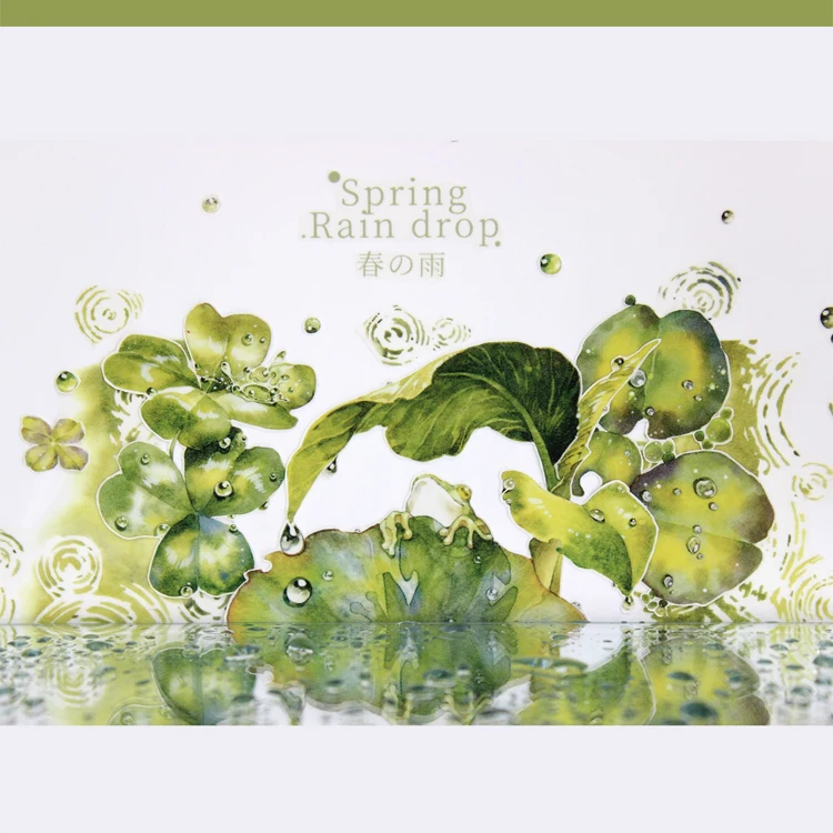 

1 Loop green leaf Washi Pet Tape Sample - MOODTAPE Spring Rain - Glazed Light scrapbook Shiny Scrapbooking Journal