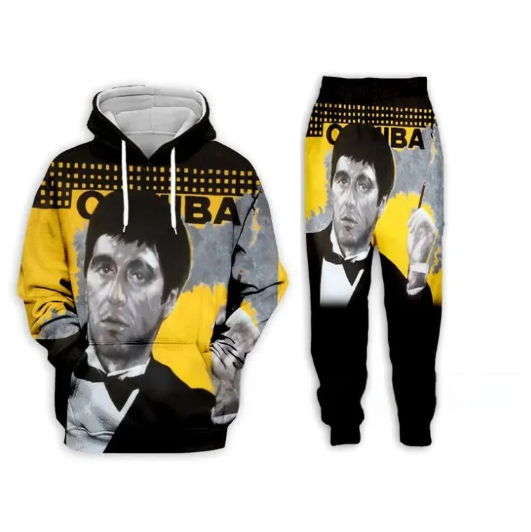 Neueste Film Scarface Männer Hoodies Hosen 2 stücke Sets 3D Druck Frauen Pullover Trainingsanzug Outfits Casual Paar Sweatshirt Jogger Anzug