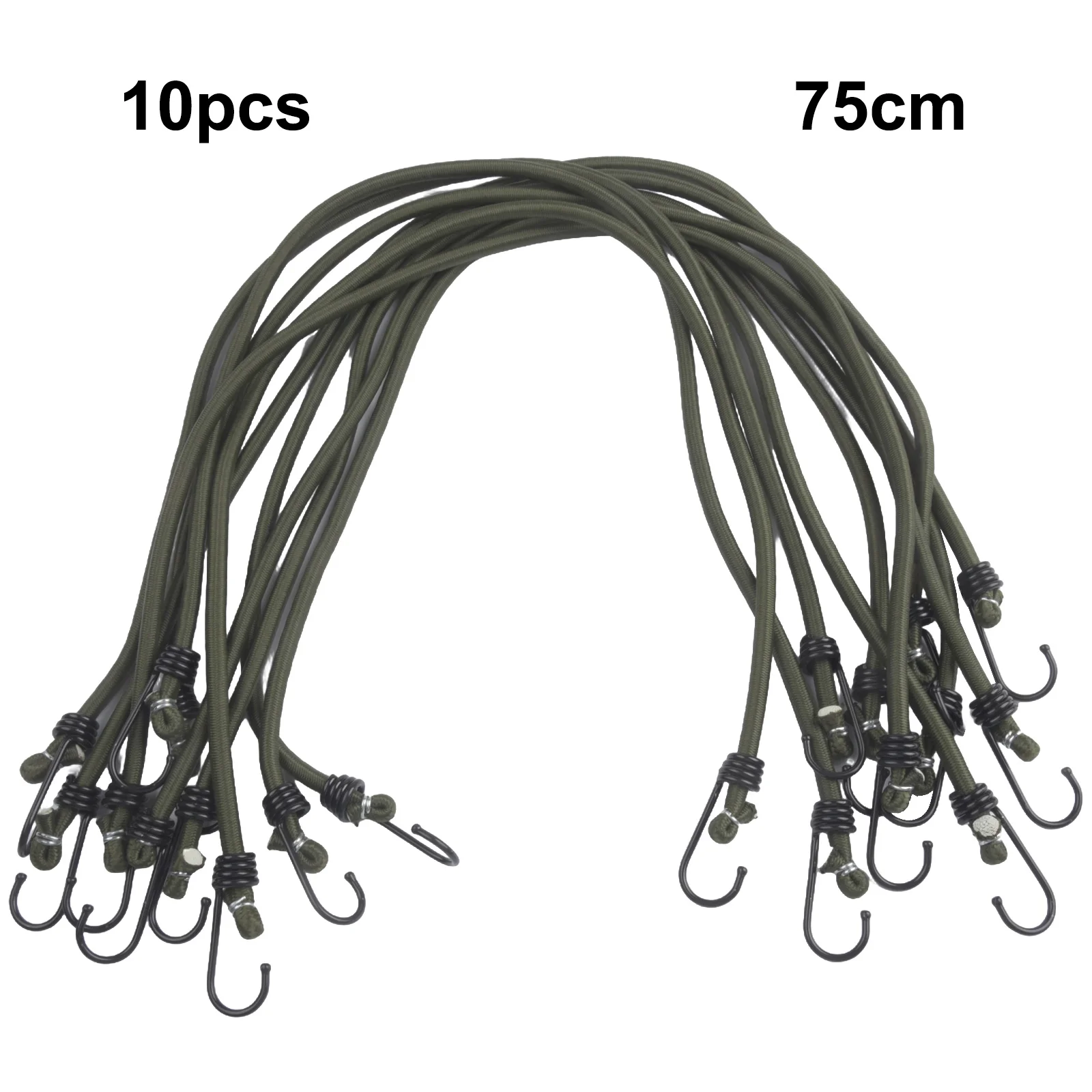 10PCS Stretch Cord with Metal Hook and Rubber Stopper for Luggage Camping Outdoor Gear Securing Binding Application
