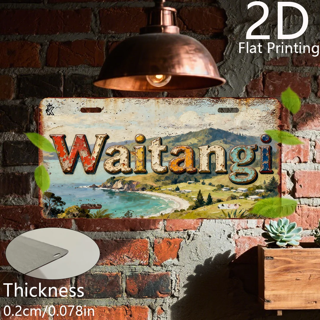 2D Flat - 1 Stk. 2D Flachplakate 2D Flat - Waitangi Vintage Dekoschild, 1 Stk., 15,24 cm x 30,48 cm Retro, flacher 2D-Druck,