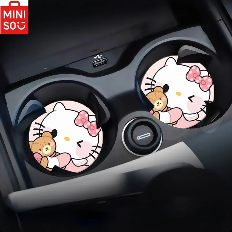 

MINISO Hellokitty Car Cartoon Coaster Universal Cup Slot Multifunctional Non-slip Insulation Pad Storage Pad Cute Car Decoration