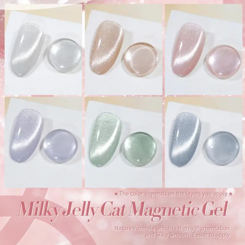 BORN PRETTY Glitter Shimmer Cat Magnetic Gel Nail Polish Set Glass Bead Cat Magnetic Gel Purple Silver Pink Nude Gel Manicure