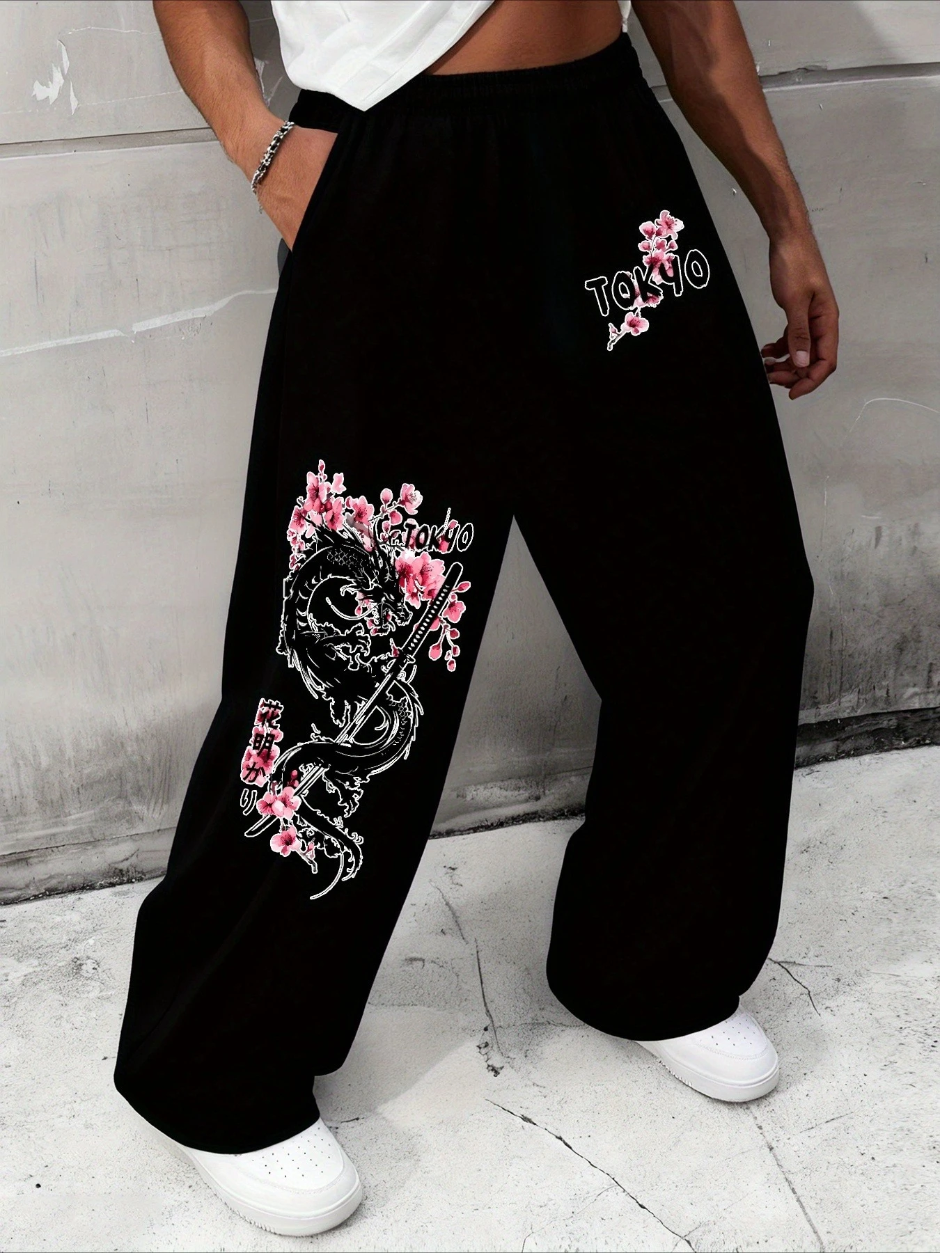 New Men's Pants R Japanese Style Cherry Blossom 3D Printed Straight Leg Pants Casual Summer Beach Women's Couple Pants