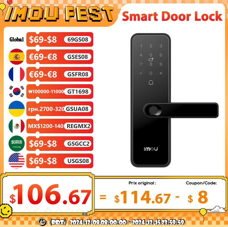 IMOU Wifi Electronic Smart Door Lock With Biometric Fingerprint / Smart Card / Password / Key Unlock/ USB Emergency Charge