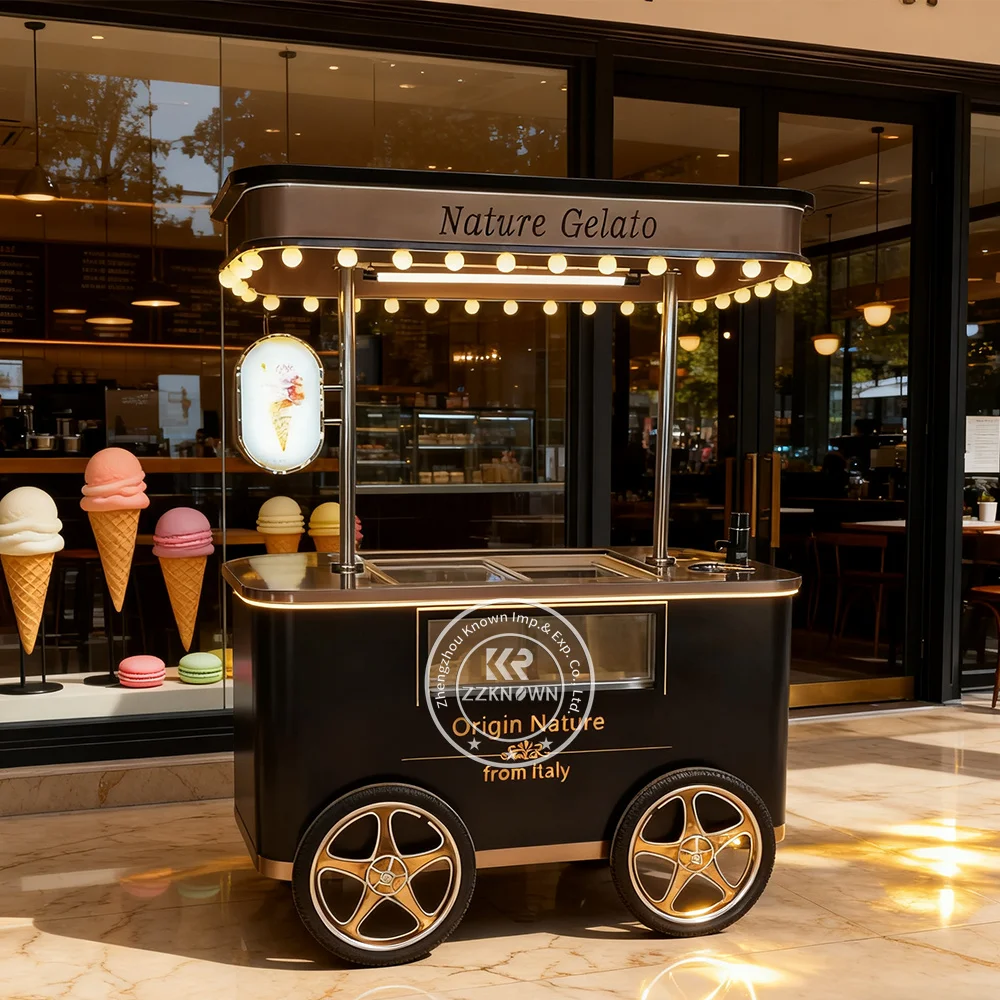 

Ice Cream Food Truck Push Cart Ice Cream Trolley Cart Ice Cream Freezer Cabinet Mobile Food Cart Street Kiosk