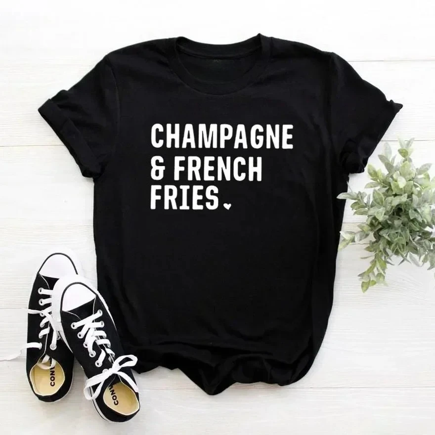 Champagne French Fries Women Tshirt Casual Hipster Funny T-shirt Lady Yong Girl Top Women Clothes Aesthetic Clothes image 2