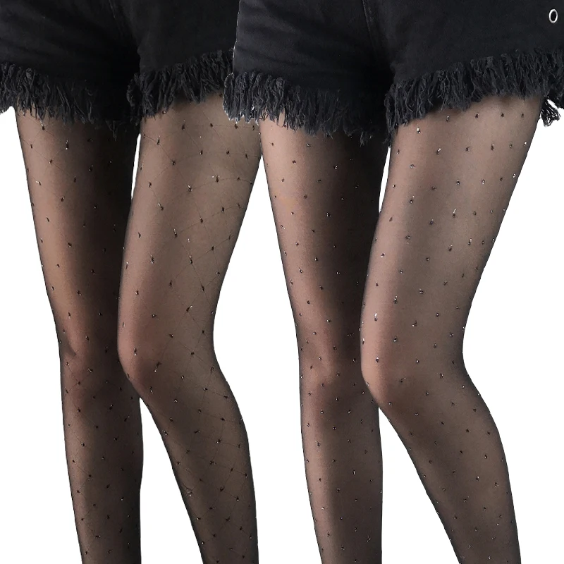 Women's Black Sexy Allover Dots Punctuate Sparkly Sheer Tights Girl‘s Black Sparkly Polka Dots Pantyhose Hosiery Nylons