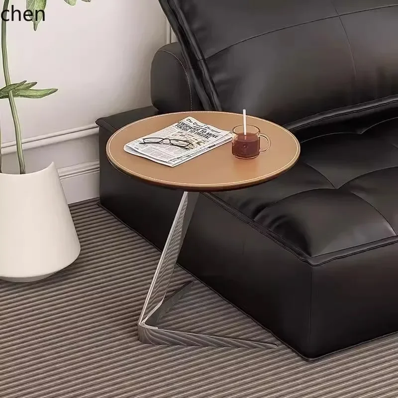 W5.19 high-end living room sofa side table light luxury movable saddle leather creative small coffee table decoration