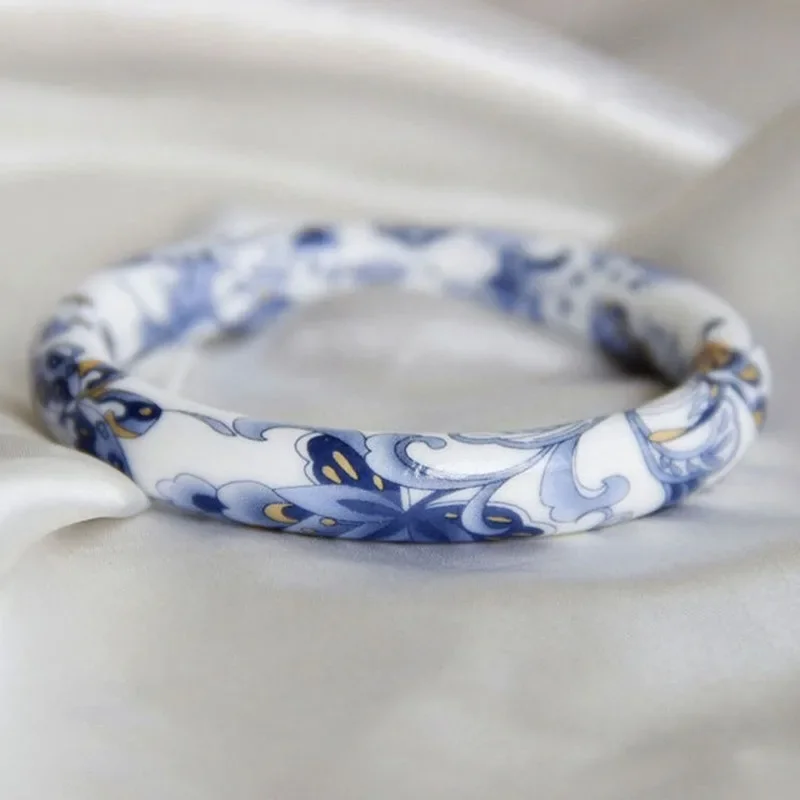 Natural Porcelain Hand Carved Round Blue and White Porcelain Bracelet Fashion Boutique Jewelry Men's and Women's Bracelets