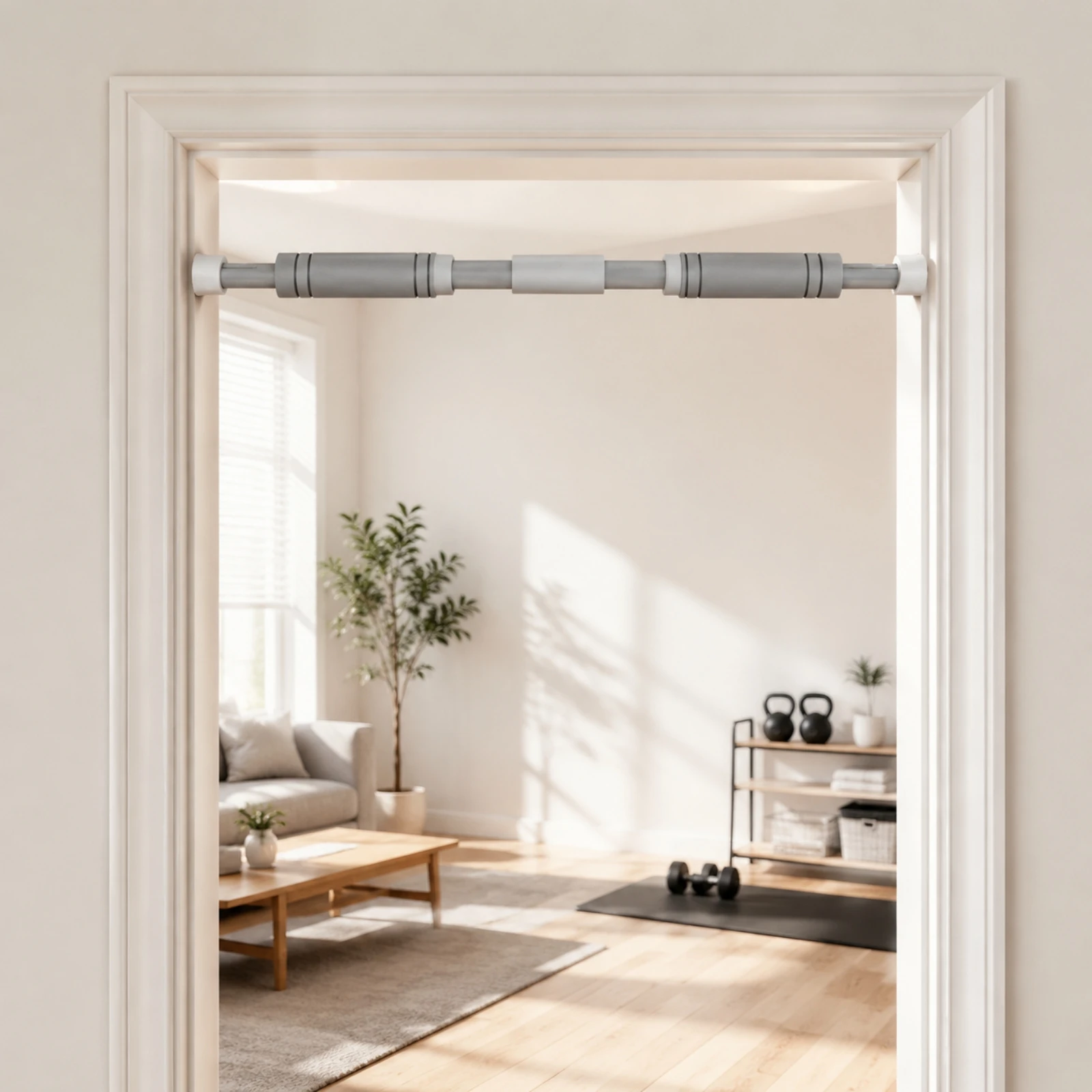 Telescoping Door-Frame Pull-up Bar Long-Lasting No-Drill Pull-up Bar with Pressure Installation Stable Multi-Grip for Home Gym