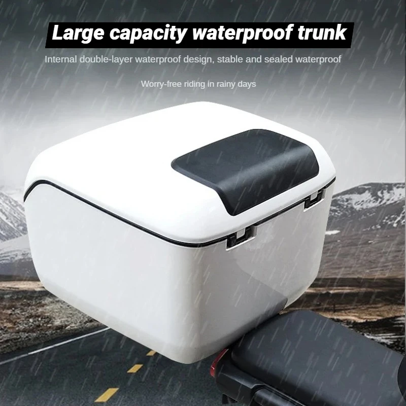 Universal Motorcycle Trunk ABS Solid Durable Motor Tail Box Helmet Storage Organizer with Install Accessories Waterproof Storage