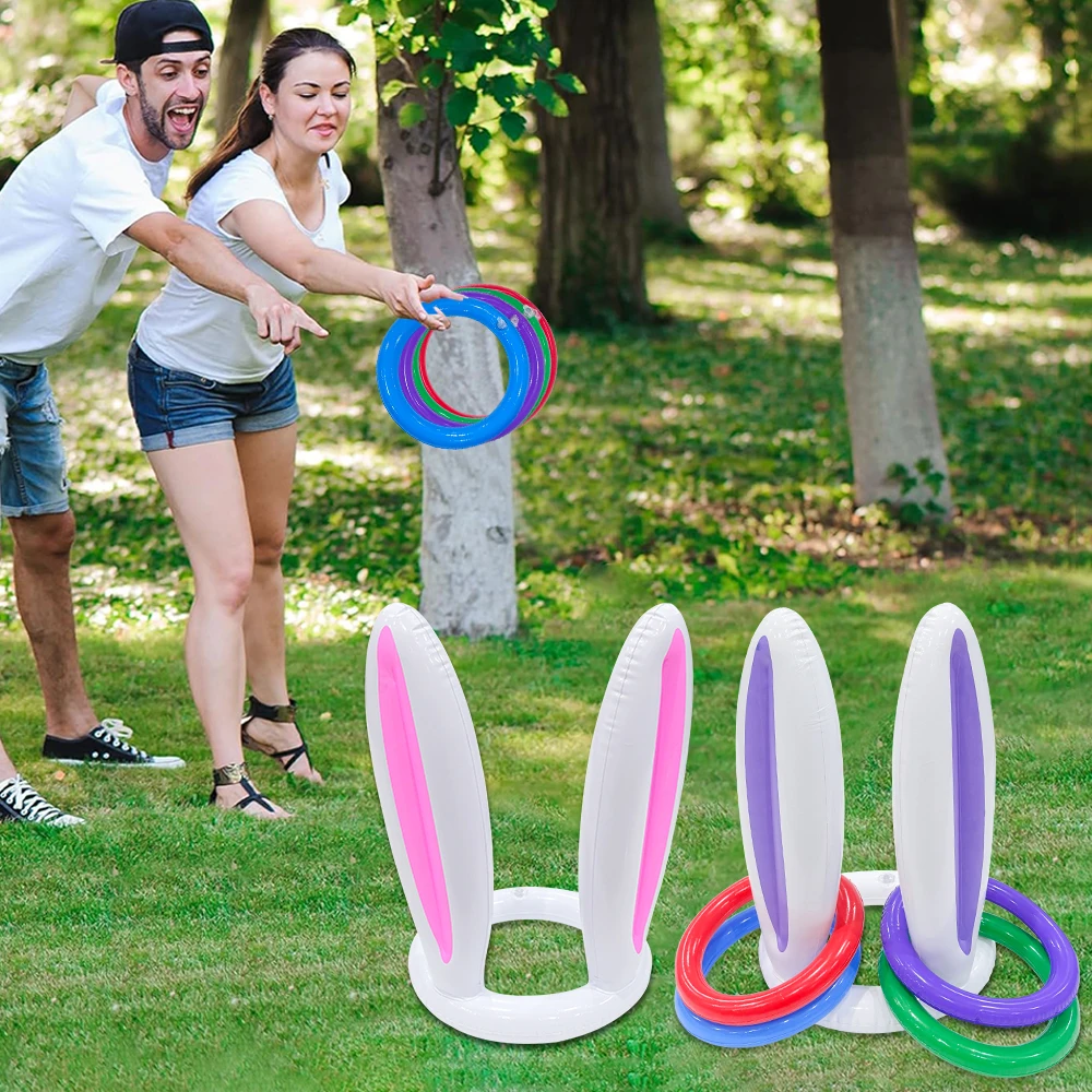 1 pezzo di giocattolo gonfiabile in PVC orecchio di coniglio atmosfera palloncino puntello Gioco per feste di Pasqua Gioco a cerchio Cerchio da lancio Giocattolo a cerchio di Pasqua