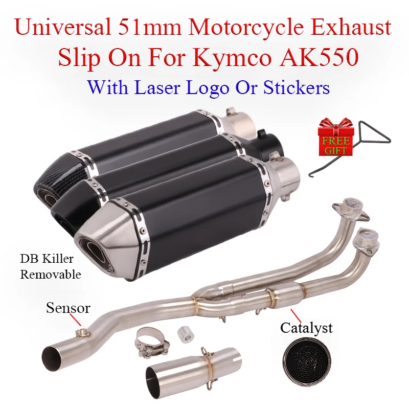 

Motorcycle Full System Exhaust Muffler Slip On For Kymco AK550 550 Link Pipe Escape Moto DB Killer Front Middle Link Pipe