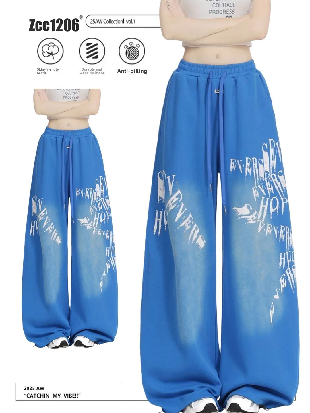 American Retro Gradient Graffiti Letter Print Loose Wide Leg Casual Pants Women's Spring New Style Straight Cut Trousers