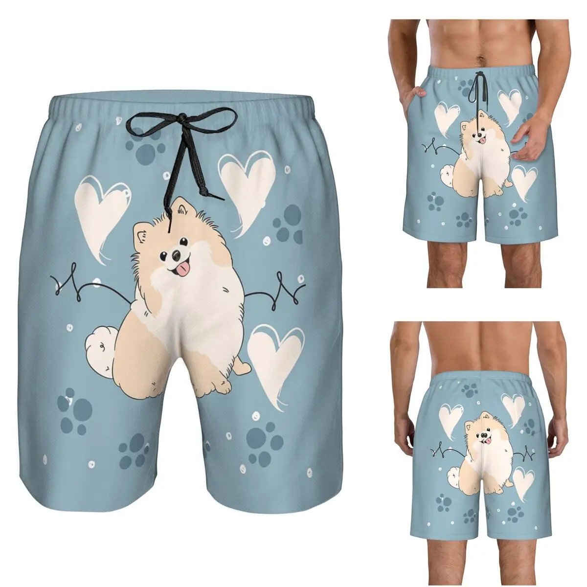 LOVE Cream Pomeranian Trunks Beach Board Shorts Casual Quick Dry Swim Summer Men Pants