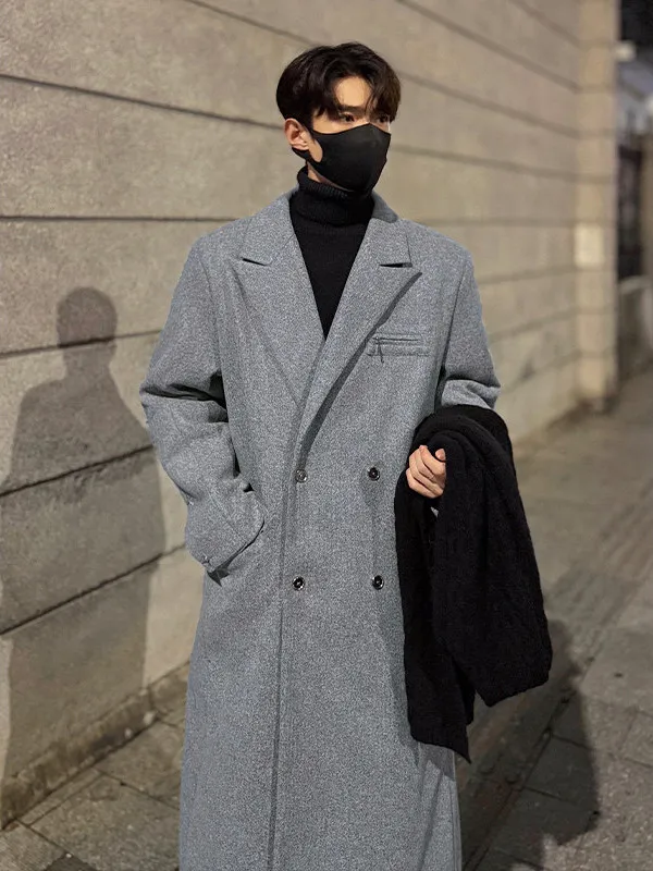 

Корейское шерстяное пальто Sleey для мужчин: зимнее, премиум-класса, средней длины, выше колена, ветрозащитное, с подплечниками, шерстяная куртка