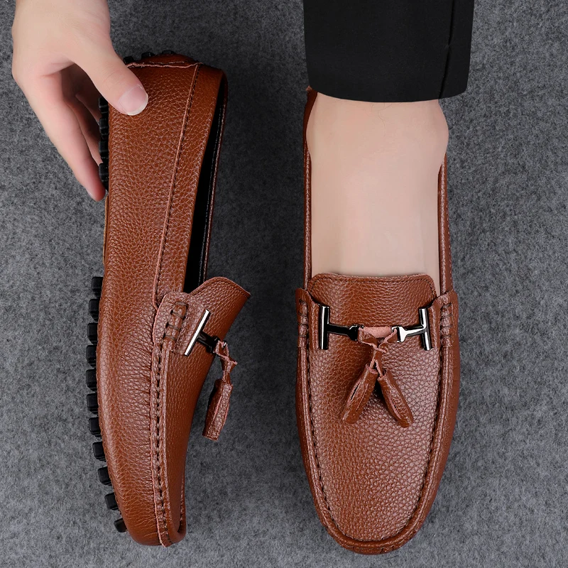 

New Fashion Men's Doudou Shoes Leather Slip-on Bean Shoes Men's Casual Leather Shoes Breathable and Comfortable Driving Shoes