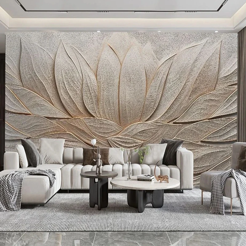 Custom Wallpaper Creative Relief Lotus Wood Grain Mural  Living Room Bedroom TV Background Home Decor Papier Peint Wall Cloth