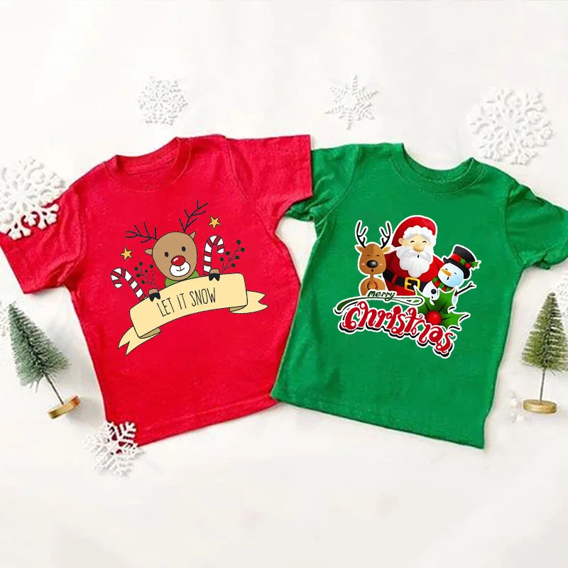 T-shirt de Noël imprimé cerf du père Noël pour enfants, tenues de fête pour enfants, vêtements pour tout-petits, cadeau de vacances de Noël