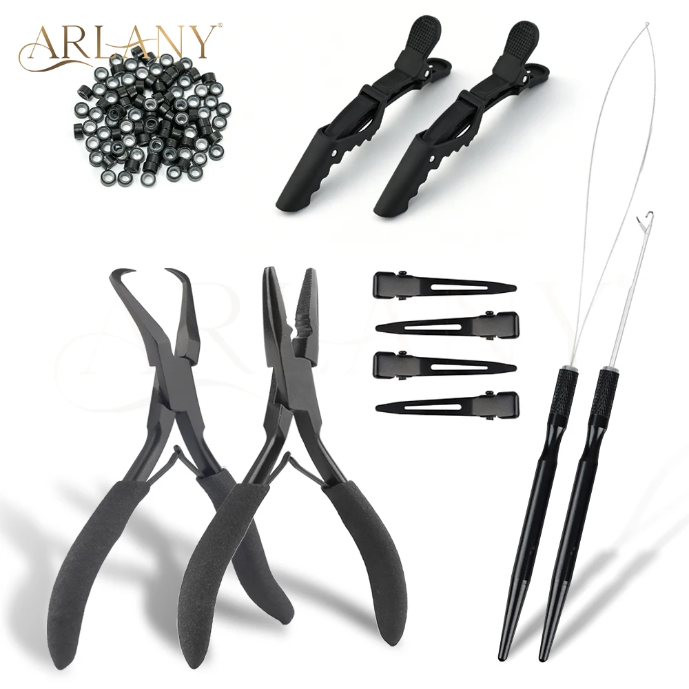 ARLANY Microlinks Hair Extension Pliers Kit Anti-Slip Closer and Removal Pliers for Beads 200 Pieces 4mm Silicone Micro Beads