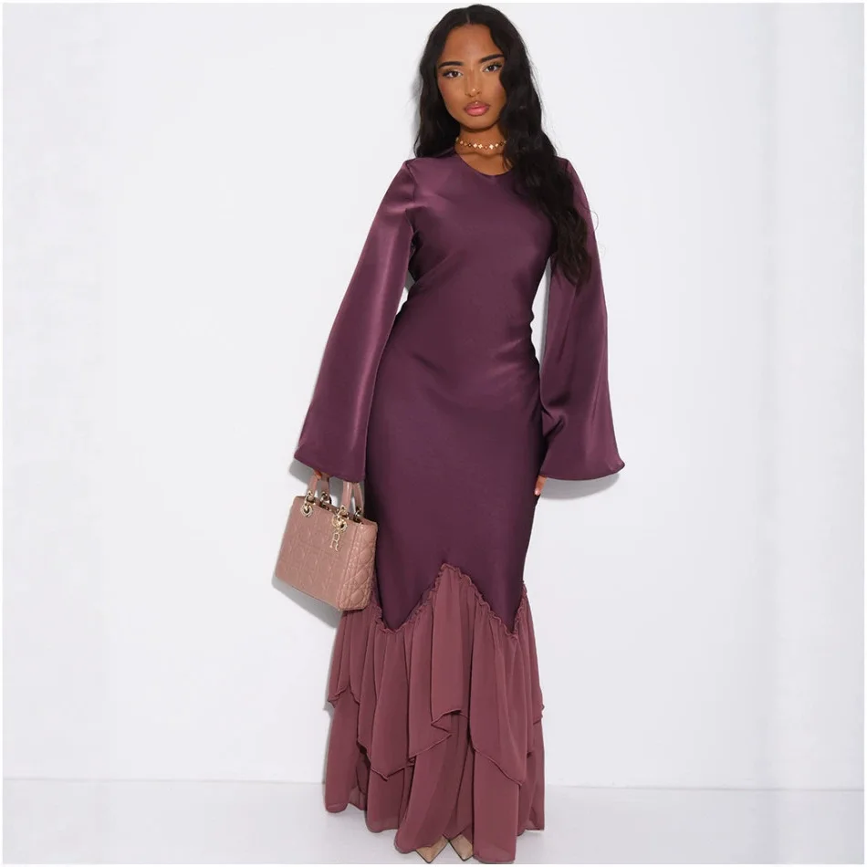 

Women's Long Sleeve Ruffle Trim Pleated Dress Spring Summer Dresses Casual Floral Midi Dress