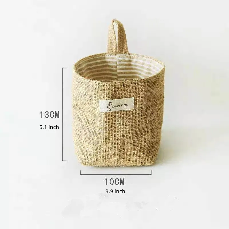 Hanging Basket Fabric Jute Storage Box Decor Bin Bag Folding Sundries Cosmetic Containers Organizer For Wall Door Closet