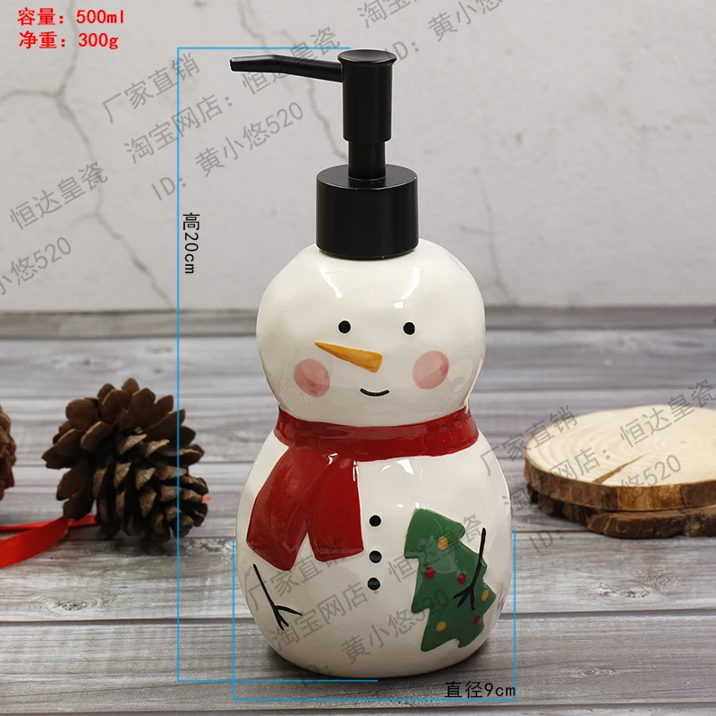 Christmas Home Decoration Creative 3D Hand Painted Santa Claus Ceramic Lotion Bottle