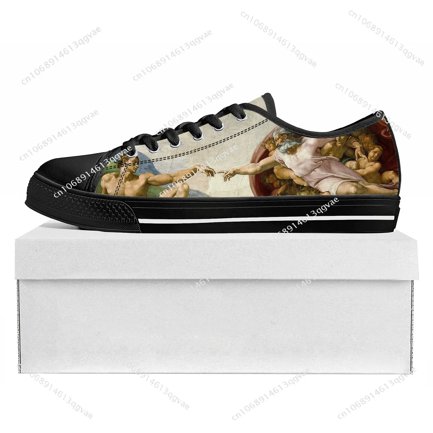 The Creation of Adam Low Top Sneakers Womens Mens Teenager High Quality Sneaker Canvas Custom Made Shoes Customize Shoe Black