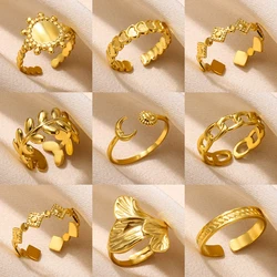 Gold Color Stainless Steel Adjustable Sun Moon Rings Wedding Rings For Women Girl Anillos Love Jewelry Daily Wearing Accessories