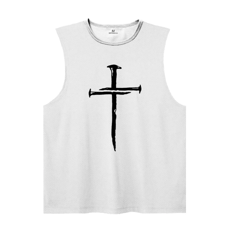 Gym Fitness Sleeveless Vests Personalized Cross Printed Summer Mesh Quick Dry T-Shirts Mens Bodybuilding Muscle Sport Tank Tops