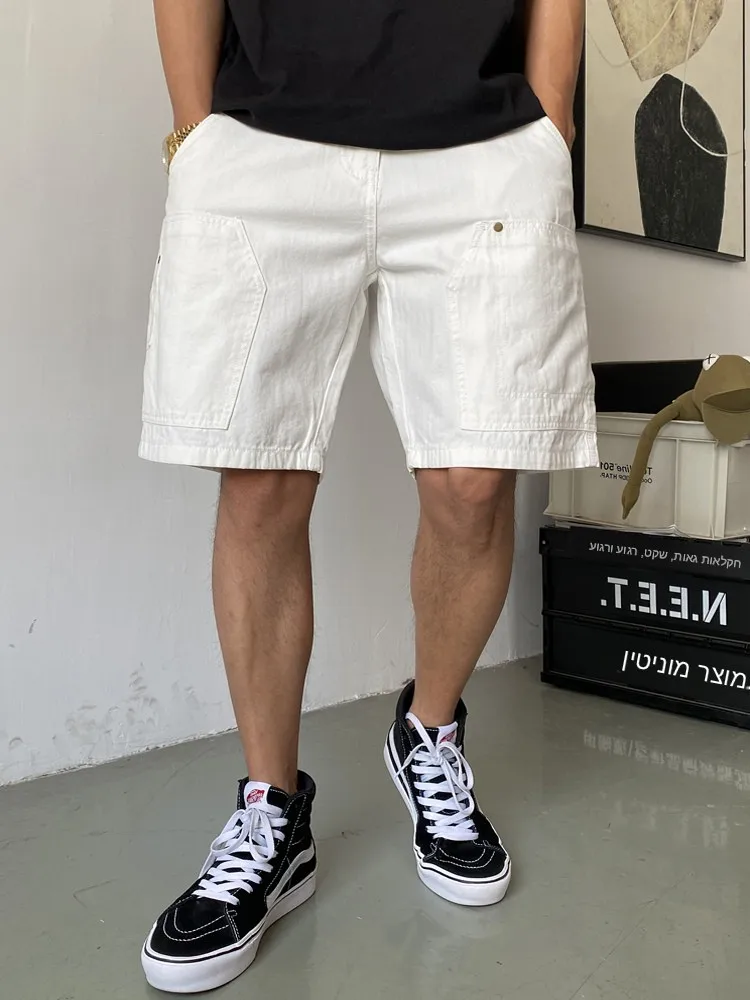 Summer American Casual Cool White Workwear Shorts Men Loose Trendy mid Waist Five-Quarter Pants Straight Leg Thin Fashion