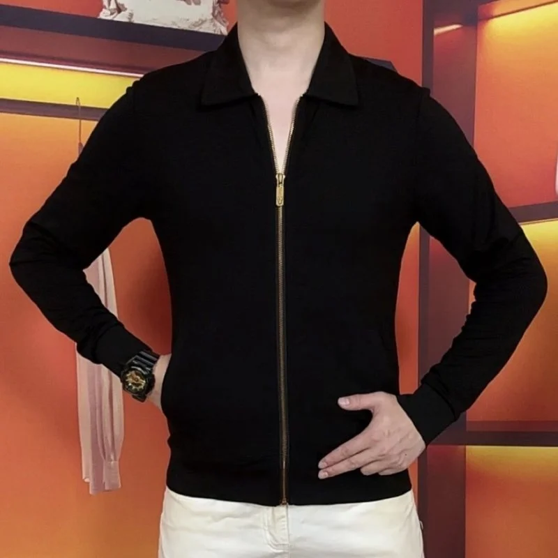

Fall New Sle Men's Faionable Versatile Zipper Cardigan Classic Casual Outerwear Long Sve Stand Fit Nylon Polyester