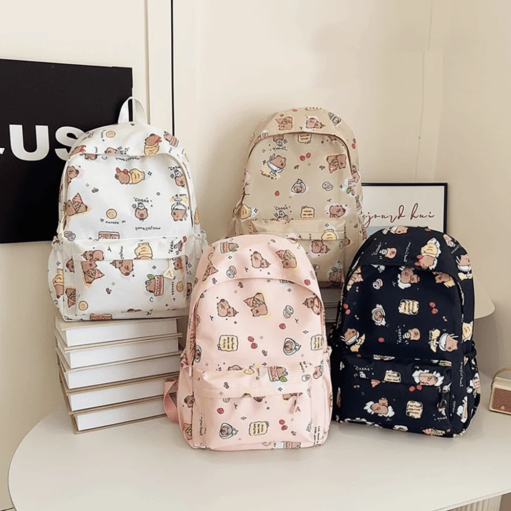 

Nylon Capybara Backpack Wide Straps Lightweight Cartoon Animal Daypack Multi Functional Adjustable Straps