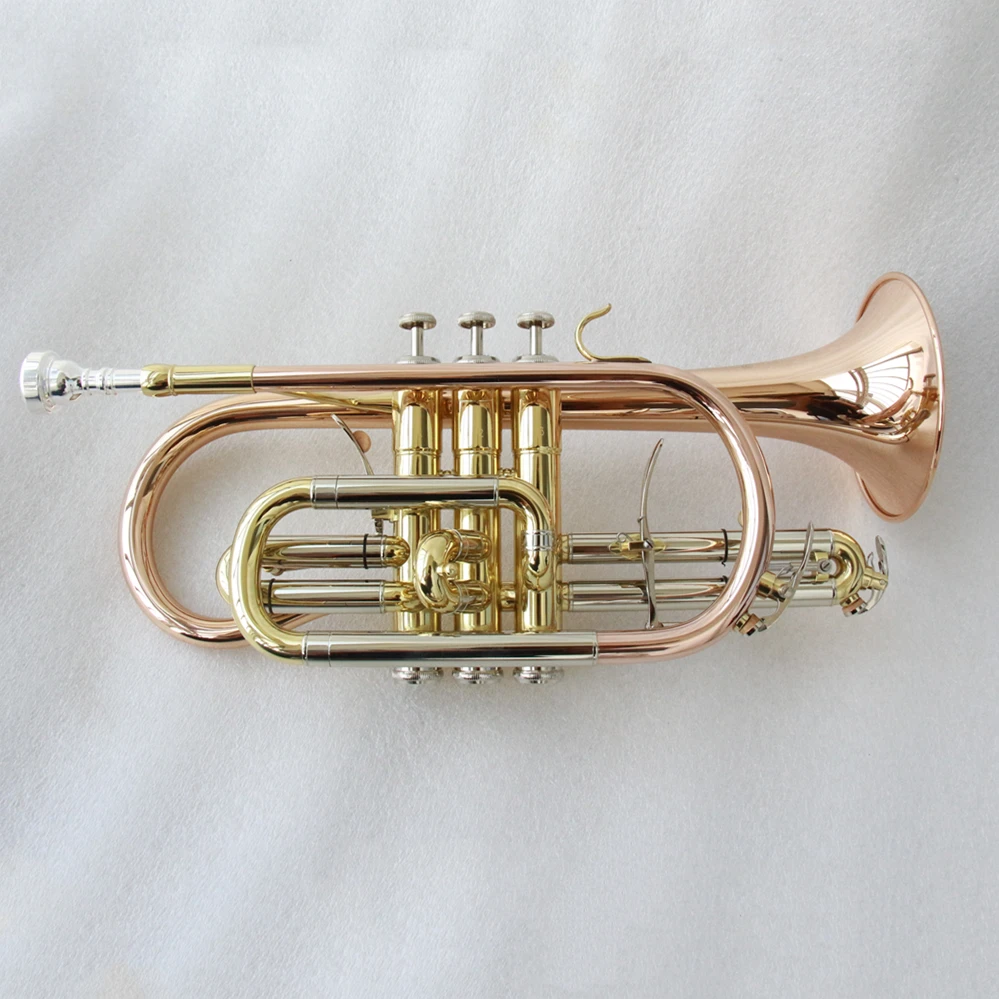 

Chinese cornet trumpet special trigger bb cornet rose and gold double color gold lacquered cornet