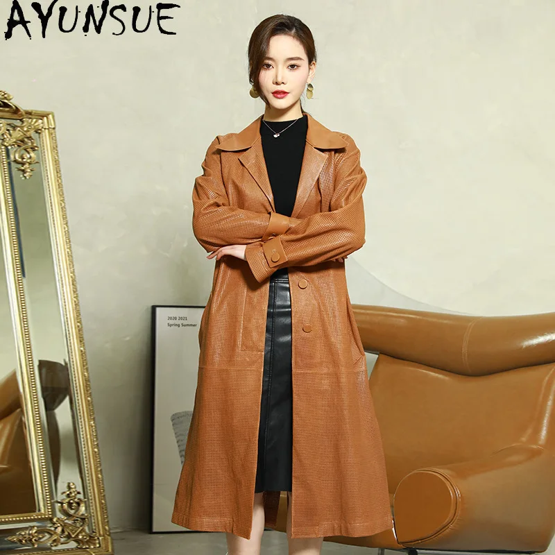 AYUNSUE 100% pelle di pecora vera pelle giacca da donna 2025 cappotto da donna stile di media lunghezza primavera autunno vestiti lace-up Jaqueta Couro