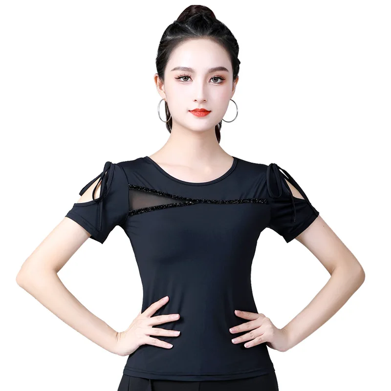 Adult Sexy Latin Dance Practice Clothes Female Summer Short Sleeve Tops Modern Ballroom Stage Performance Training Costumes